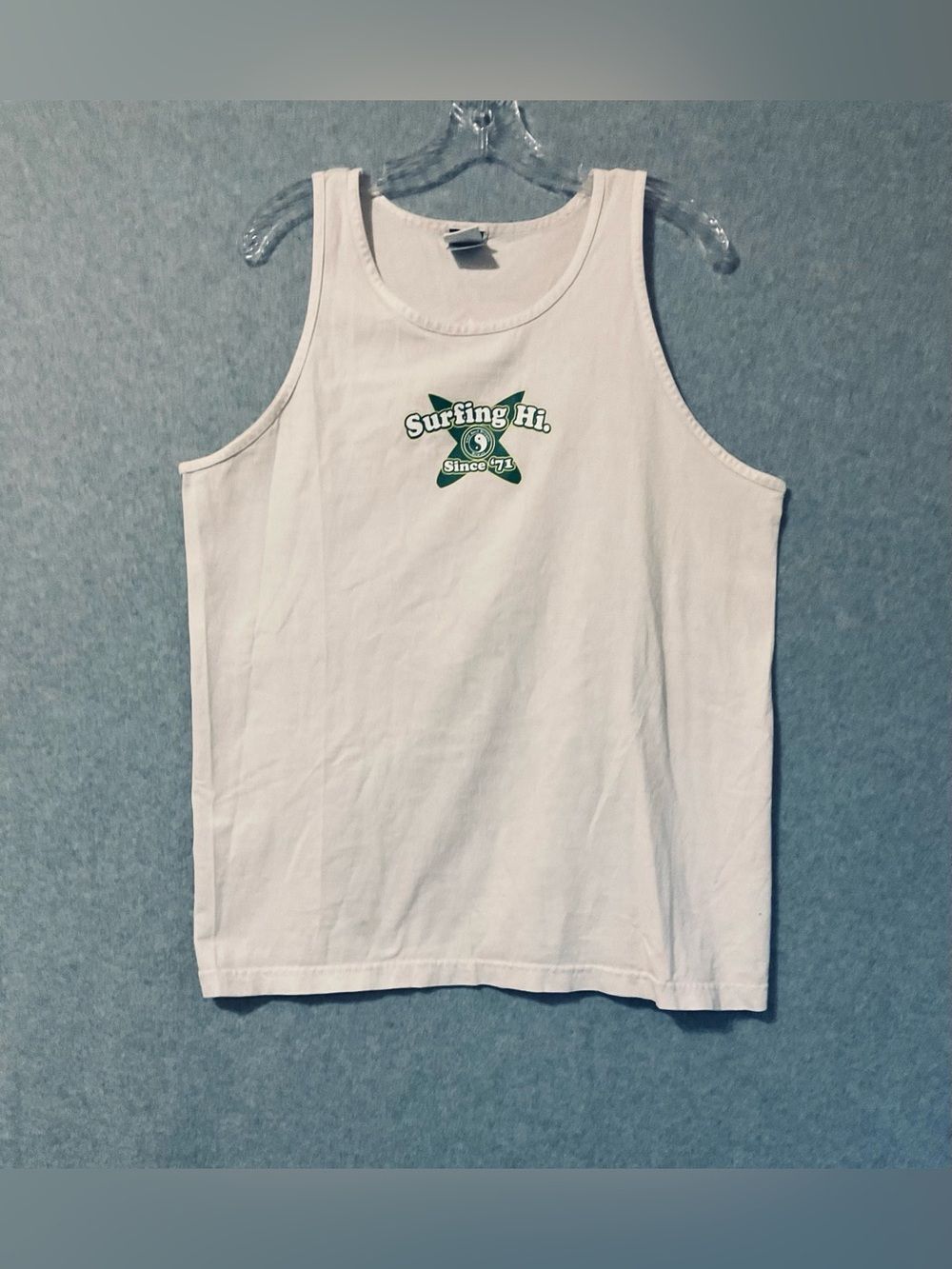 T&C Surf Designs. Men's Tank Top with Green Logo" Surfing HI"  Sz L